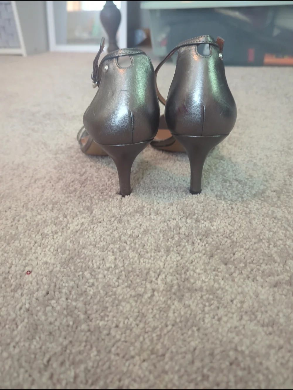 Coach Metallic Silver Ankle-Strap Heels